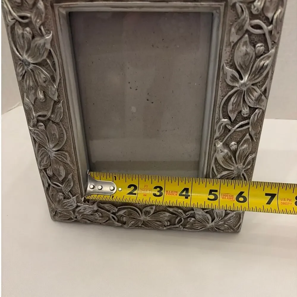 Six Trees Floral Picture Frame 5x7 Silver Tone Resin Cottage Farmhouse Decor